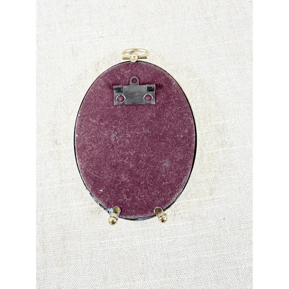 Vintage Oval Gold Picture Frame with Navy Paisley Silk, Tabletop